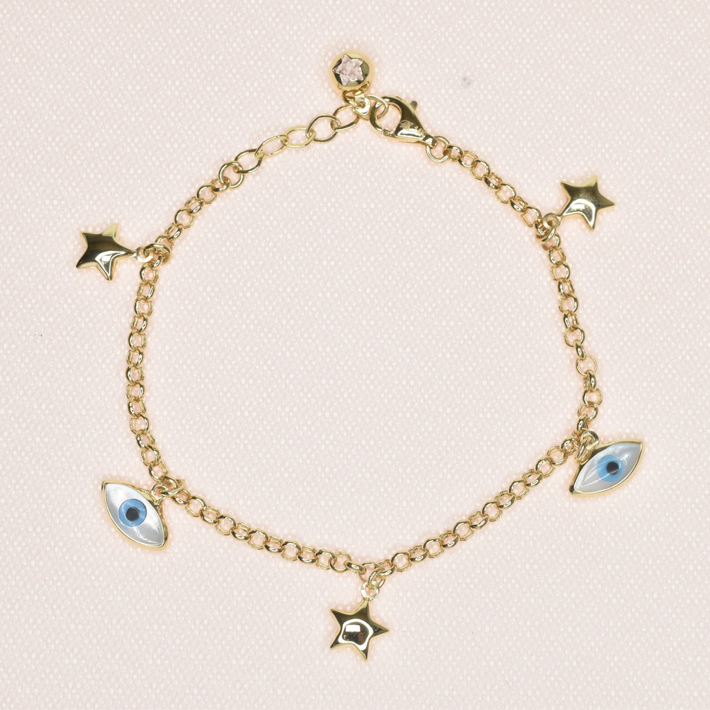 Dangling Multi Shape And Star Evil Eye Chain Bracelet