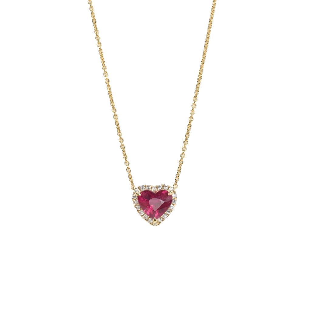 Heart Shaped Ruby Pendant with Halo
