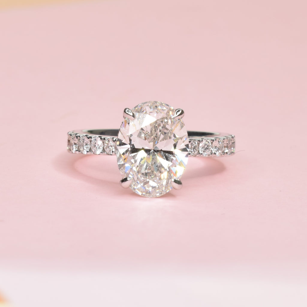 3ct Oval Shape Lab Grown Diamond Engagement Ring with Pave Band