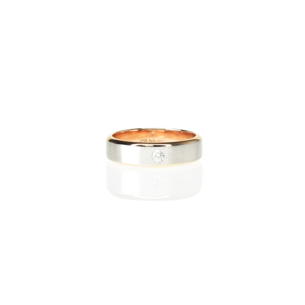 Mens Dual Tone Wedding Band 6mm  Wide with Diamond