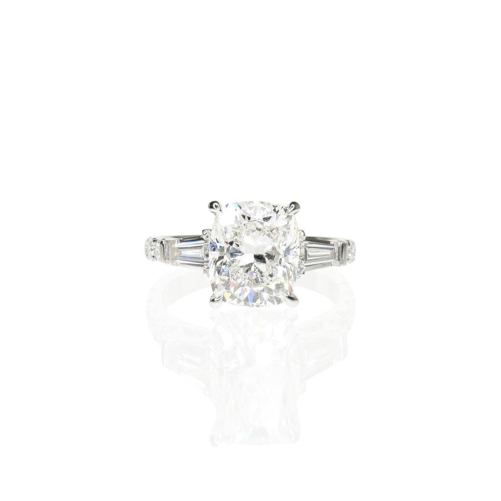Classic Cushion Cut Engagement ring with Tapers