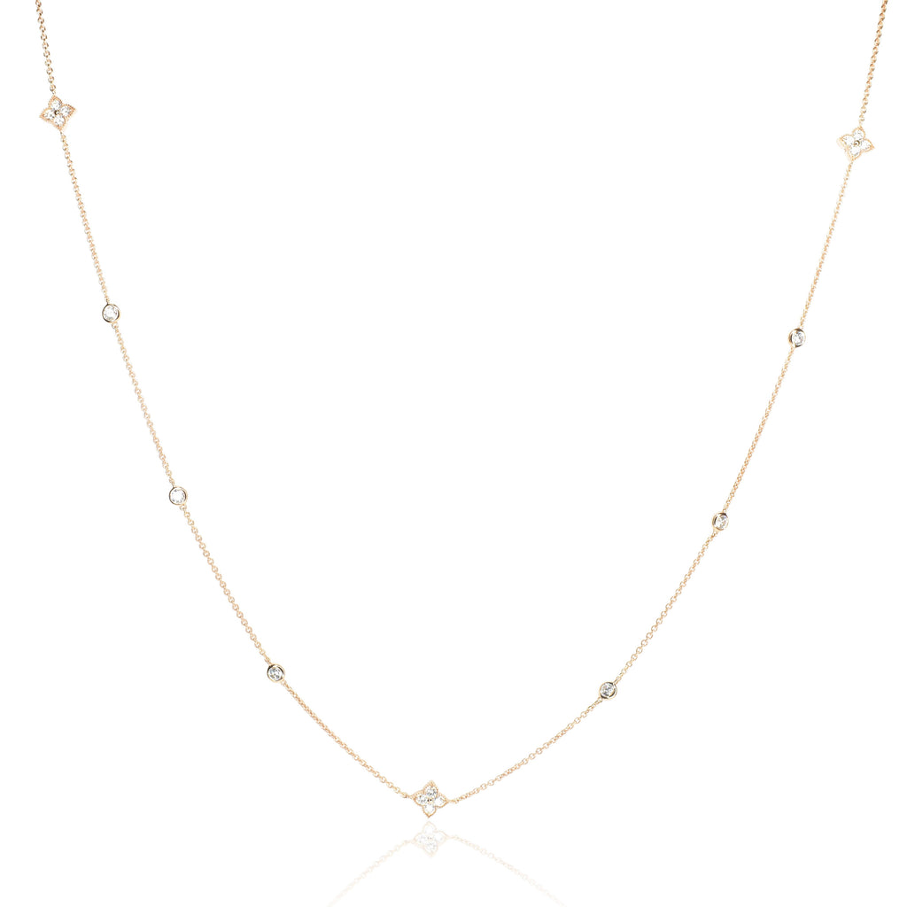 Diamond Clover Chain Necklace Long