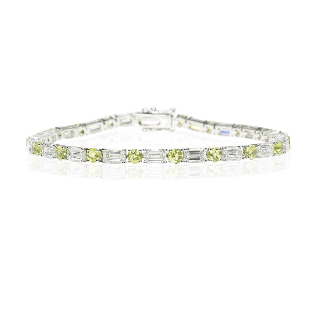 Emerald Cut Diamond and Round Peridot Bracelet