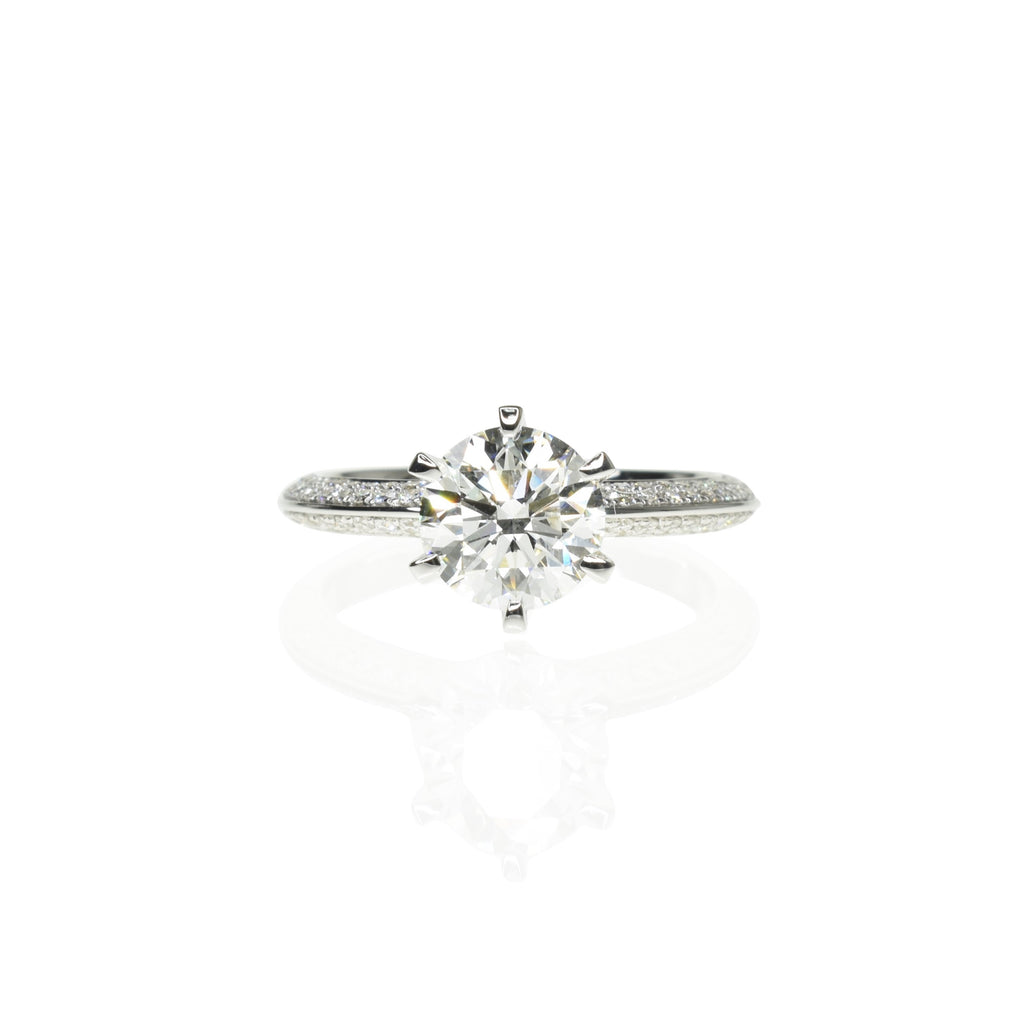 6 Claw Engagement Ring with Pave Diamonds