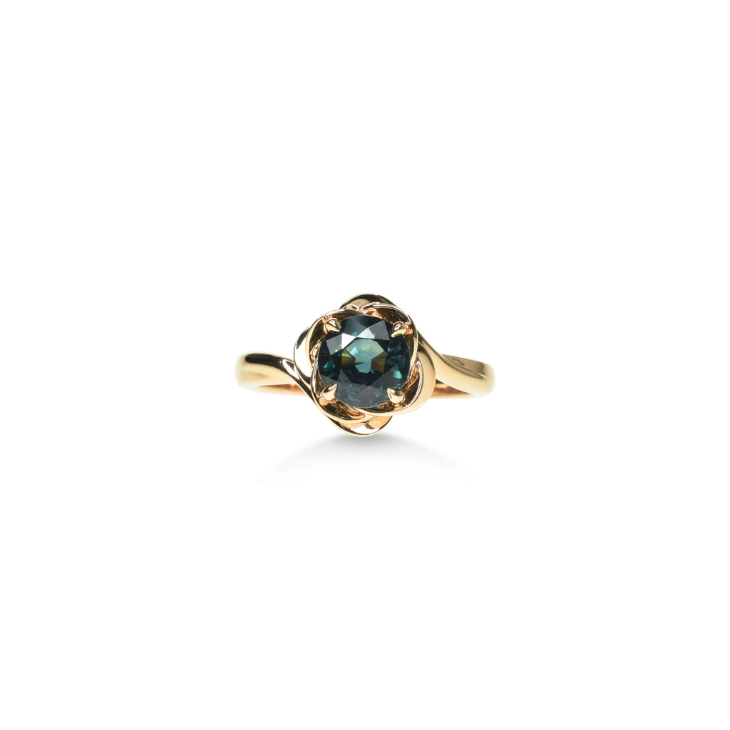 Round Teal Natural Sapphire Engagement Ring
