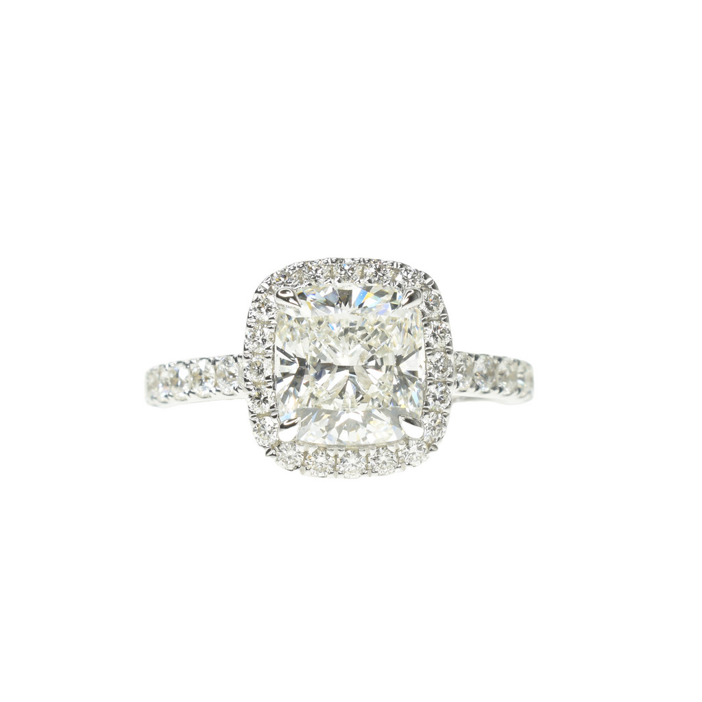 Square Cushion Diamond Ring with Pave Band