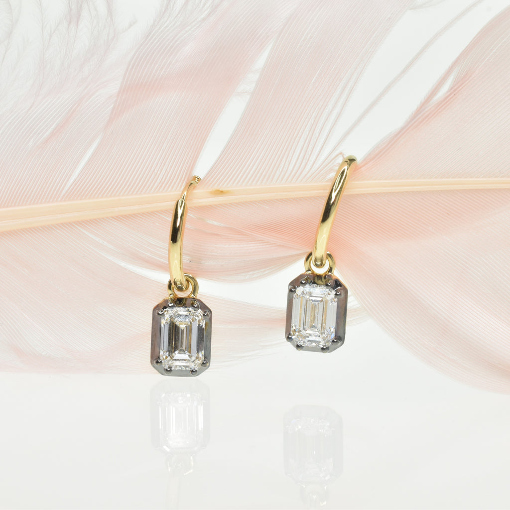 2ct Lab Grown Diamond Emerald Cut Earrings with Hoop