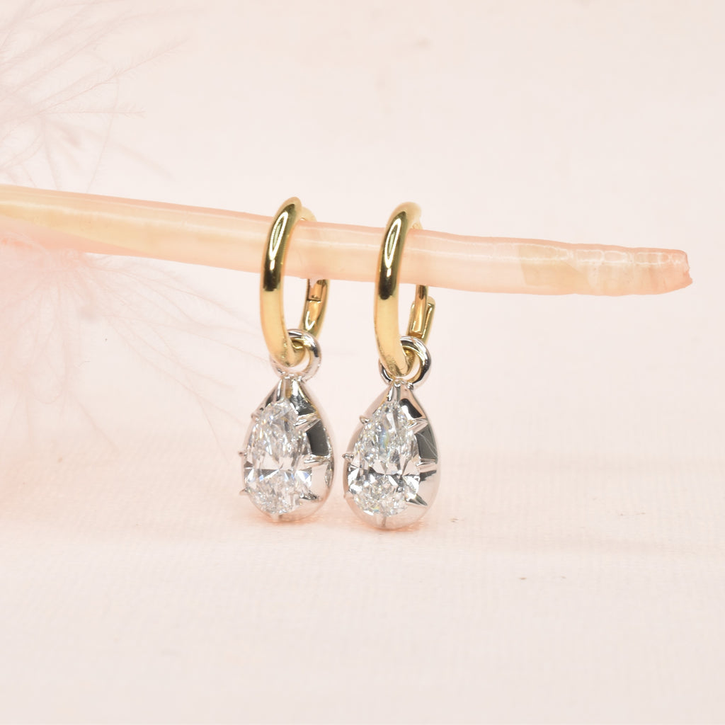 1ct Lab Grown Diamond Pear Shaped Earrings with Hoops