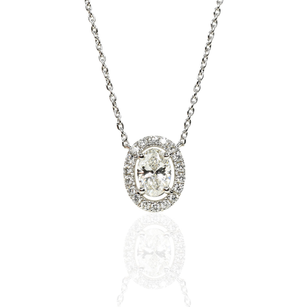 Certified Oval Shaped Diamond Halo Necklace