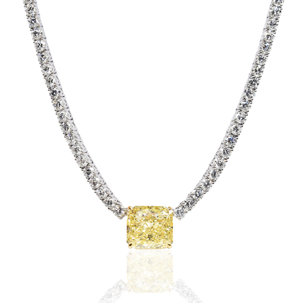 Lab Grown Diamond Tennis Necklace with Yellow Cushion Centre