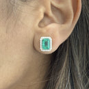 Emerald Earrings with Halo Diamond Setting