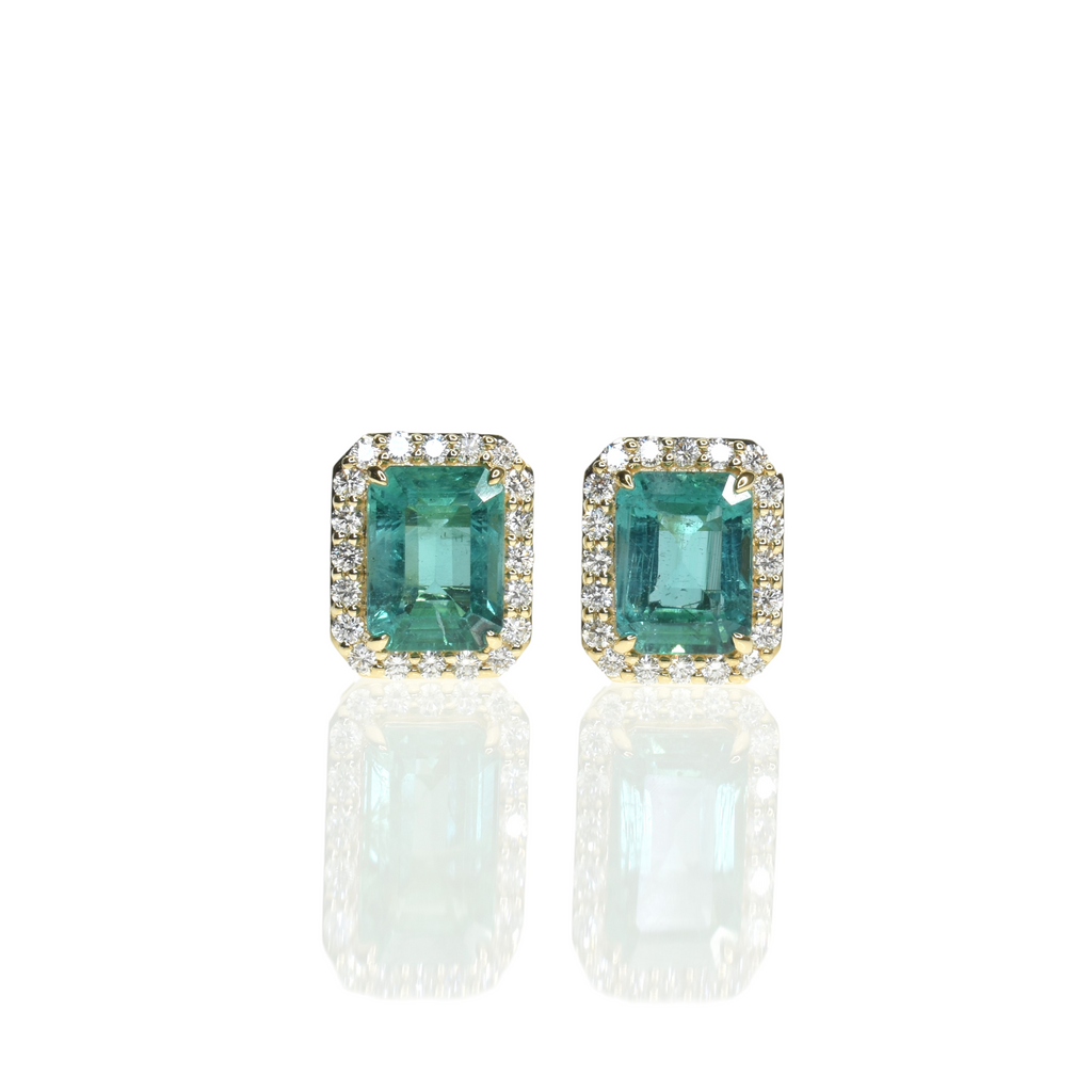 Emerald Earrings with Halo Diamond Setting