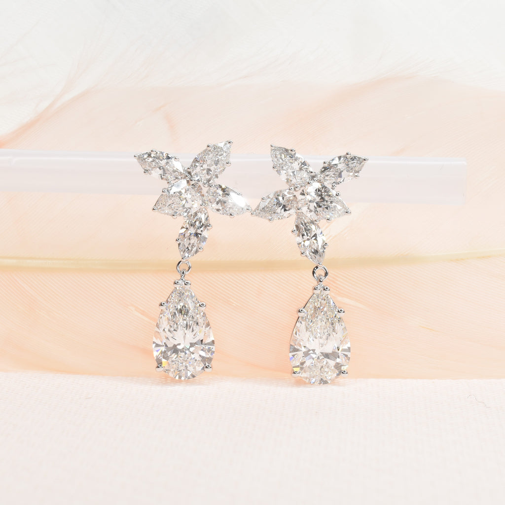 Lab Grown Diamond Floral Earrings with Pear Drops