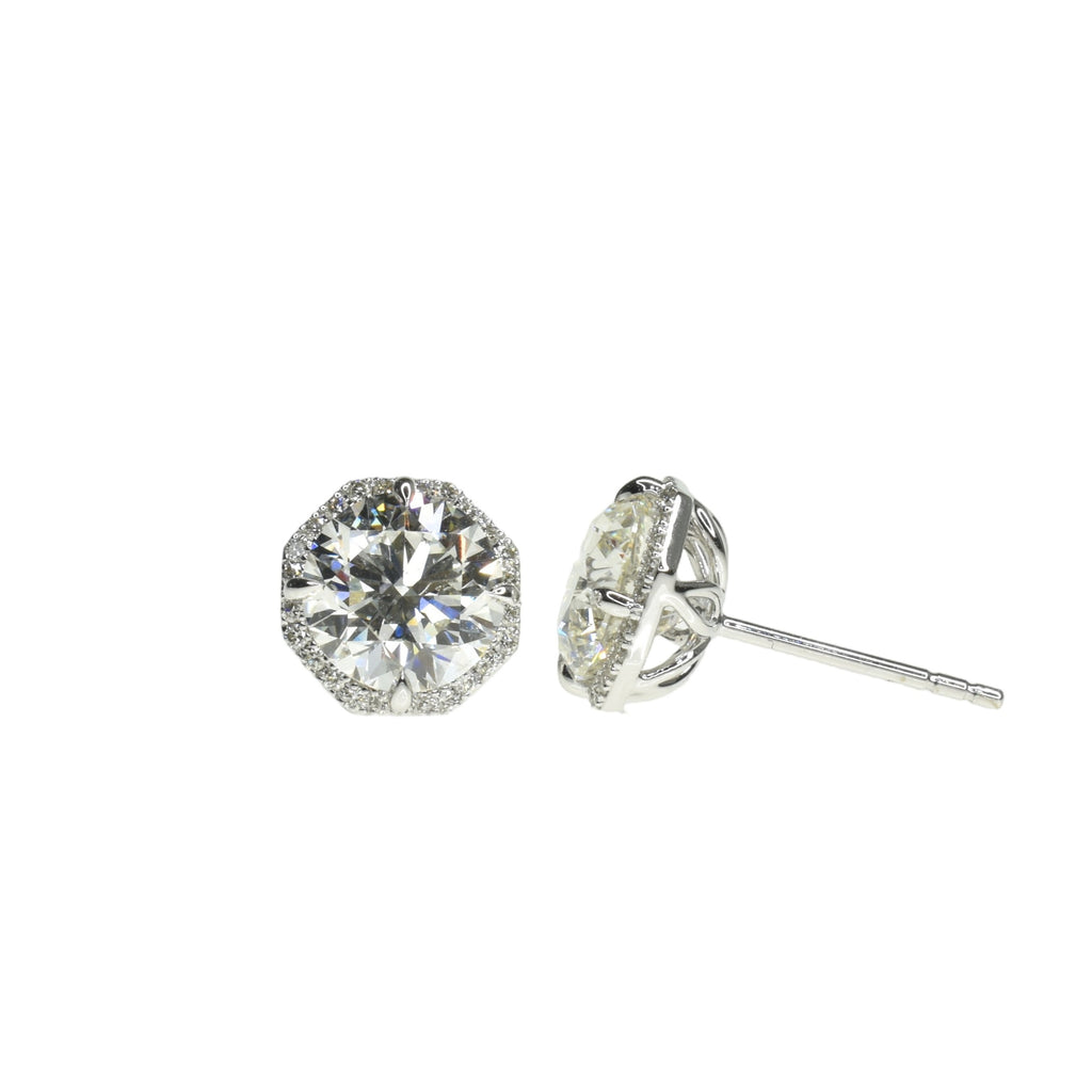 Round Diamond studs with Hexagonal halo