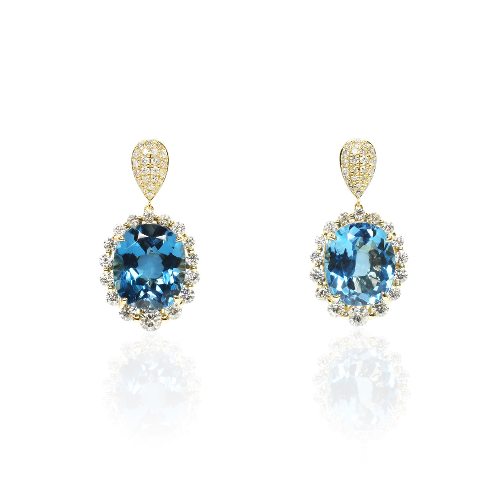 Oval Blue Topaz with Diamond Halo Earrings