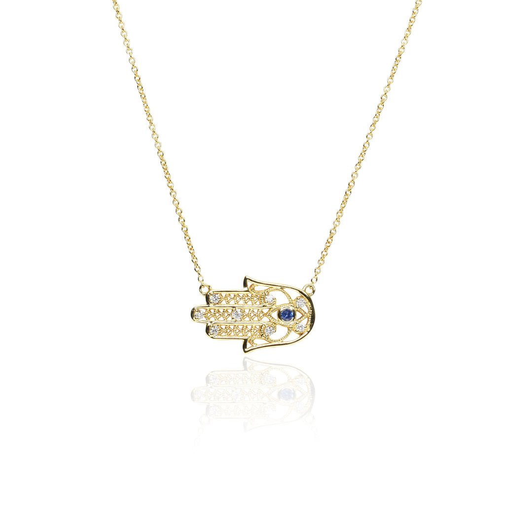 Gold Hamsa Diamond Necklace