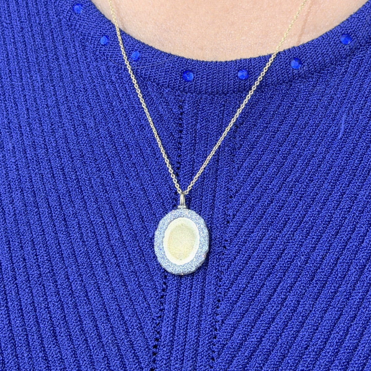 Egg Shaped Pendant with Bubbly Diamond Edge