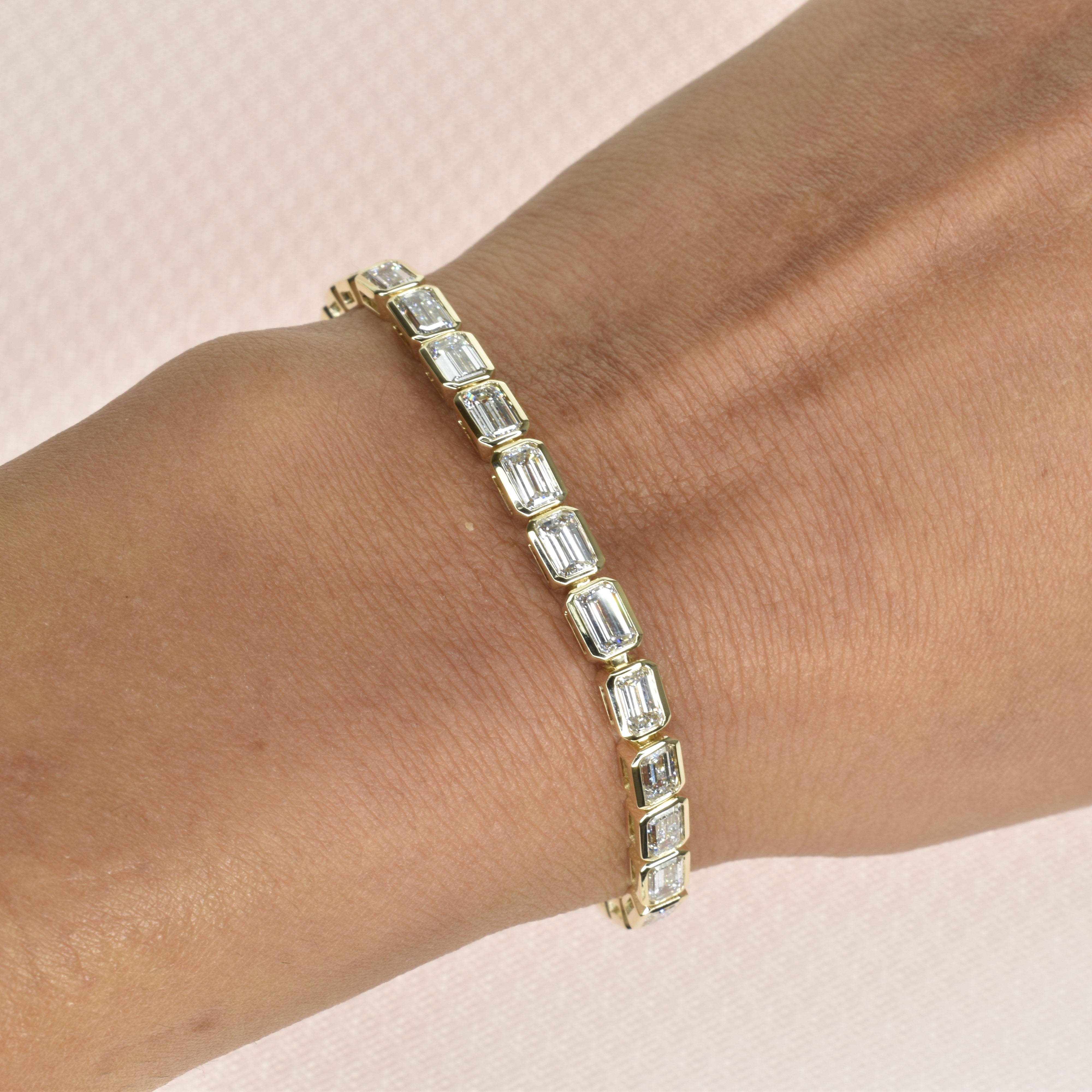 Bezel Set Tennis Bracelet with 0.30ct Emerald Cut Lab Grown Diamonds