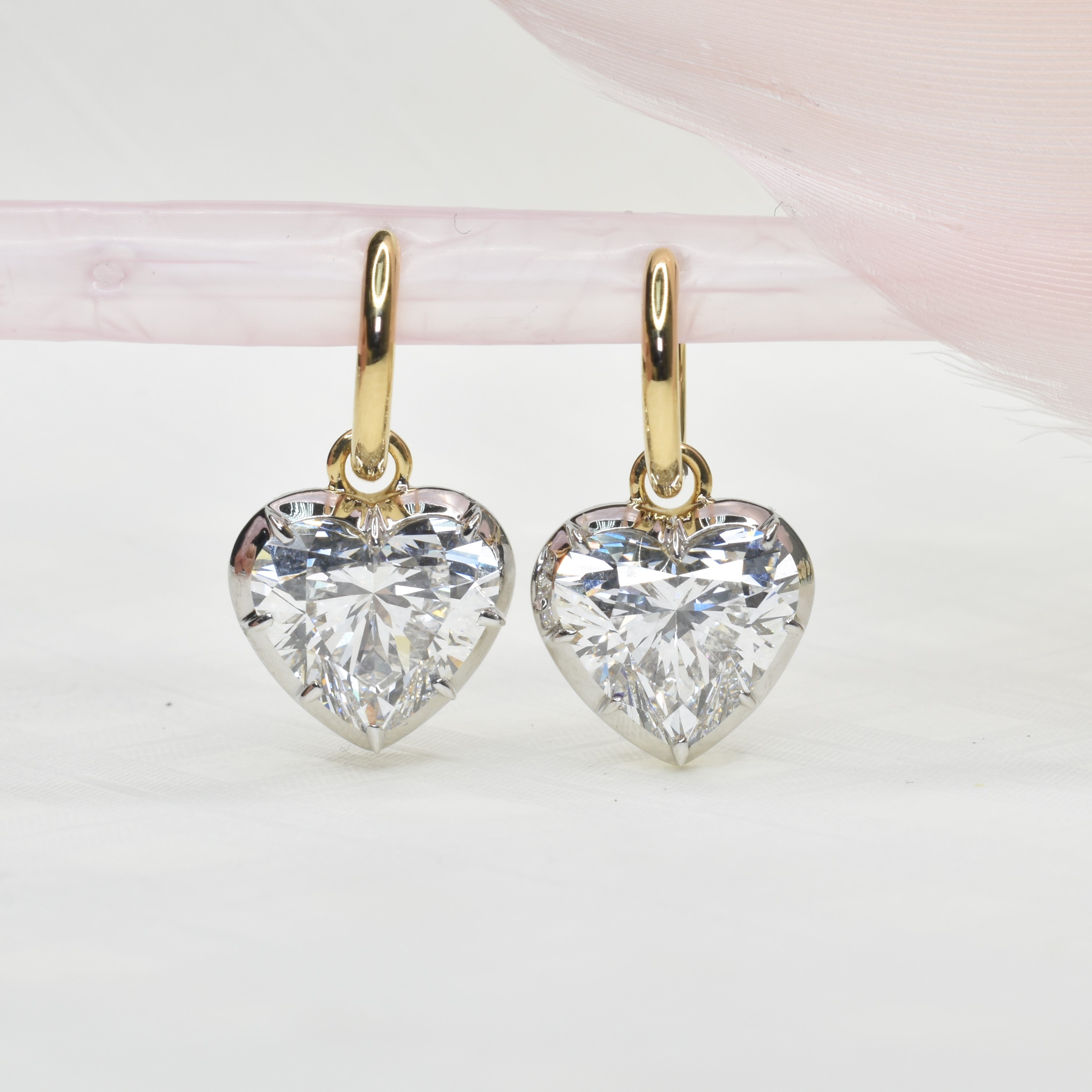 6ct Lab Grown Diamond Heart Shape Hanging Earrings