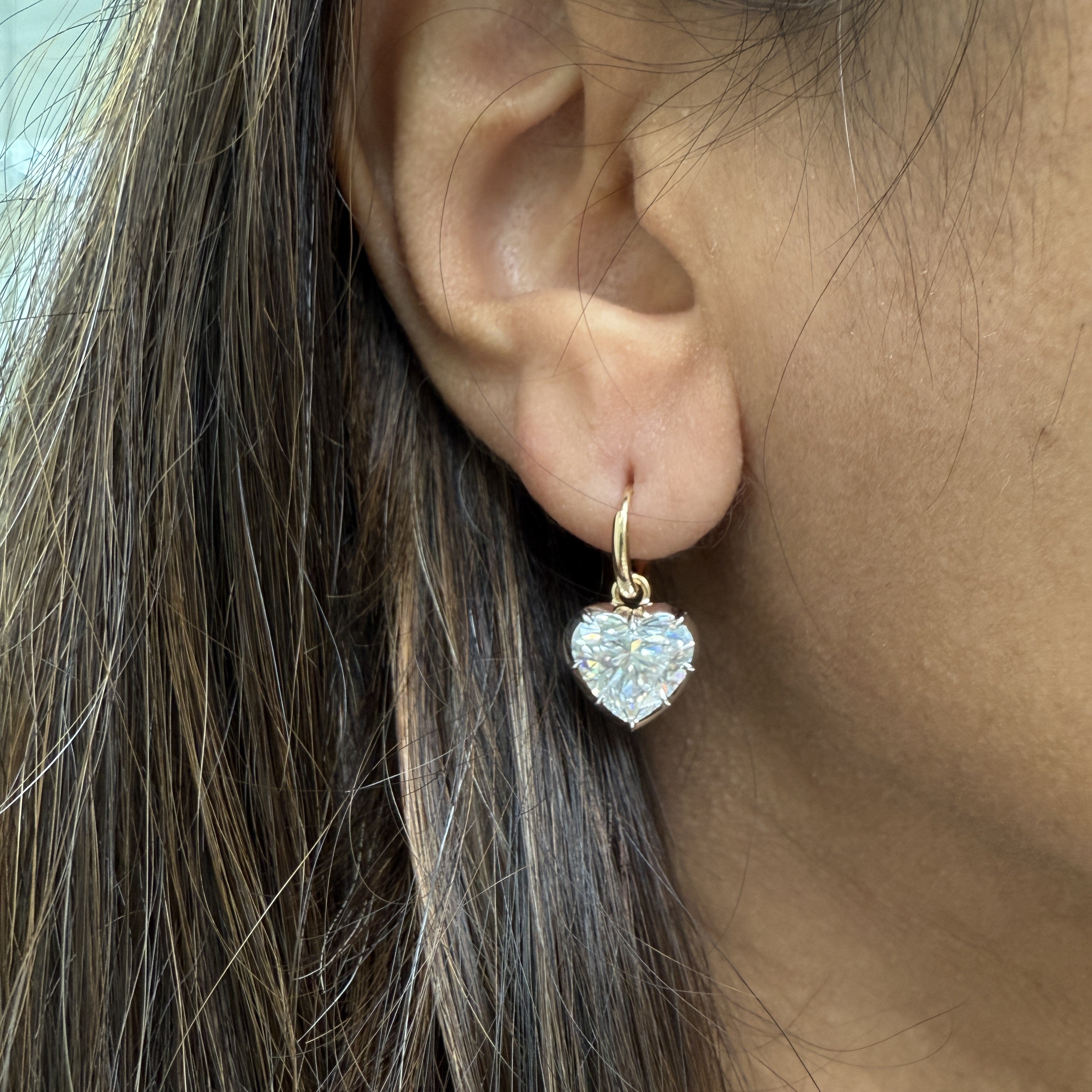 6ct Lab Grown Diamond Heart Shape Hanging Earrings