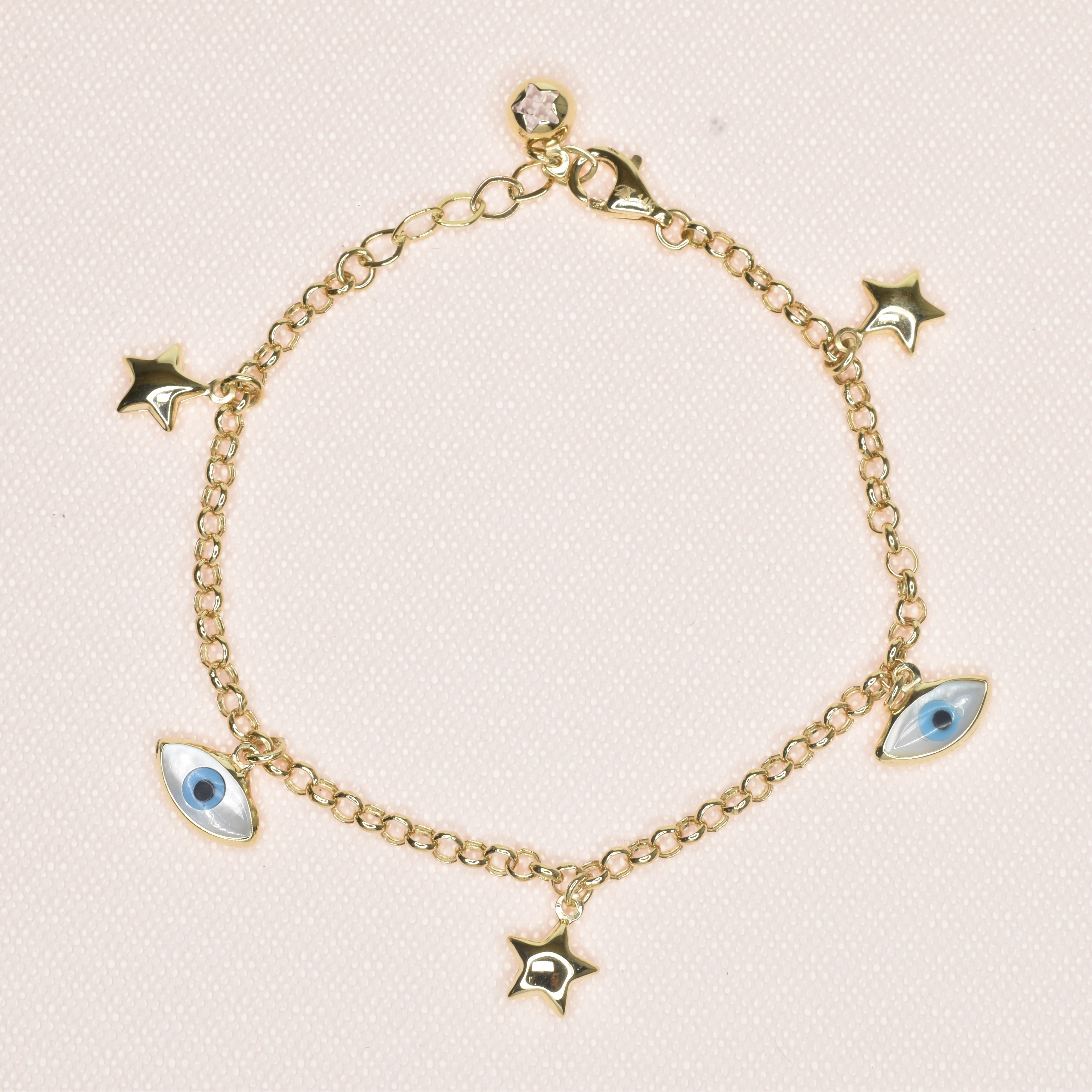 Dangling Multi Shape And Star Evil Eye Chain Bracelet
