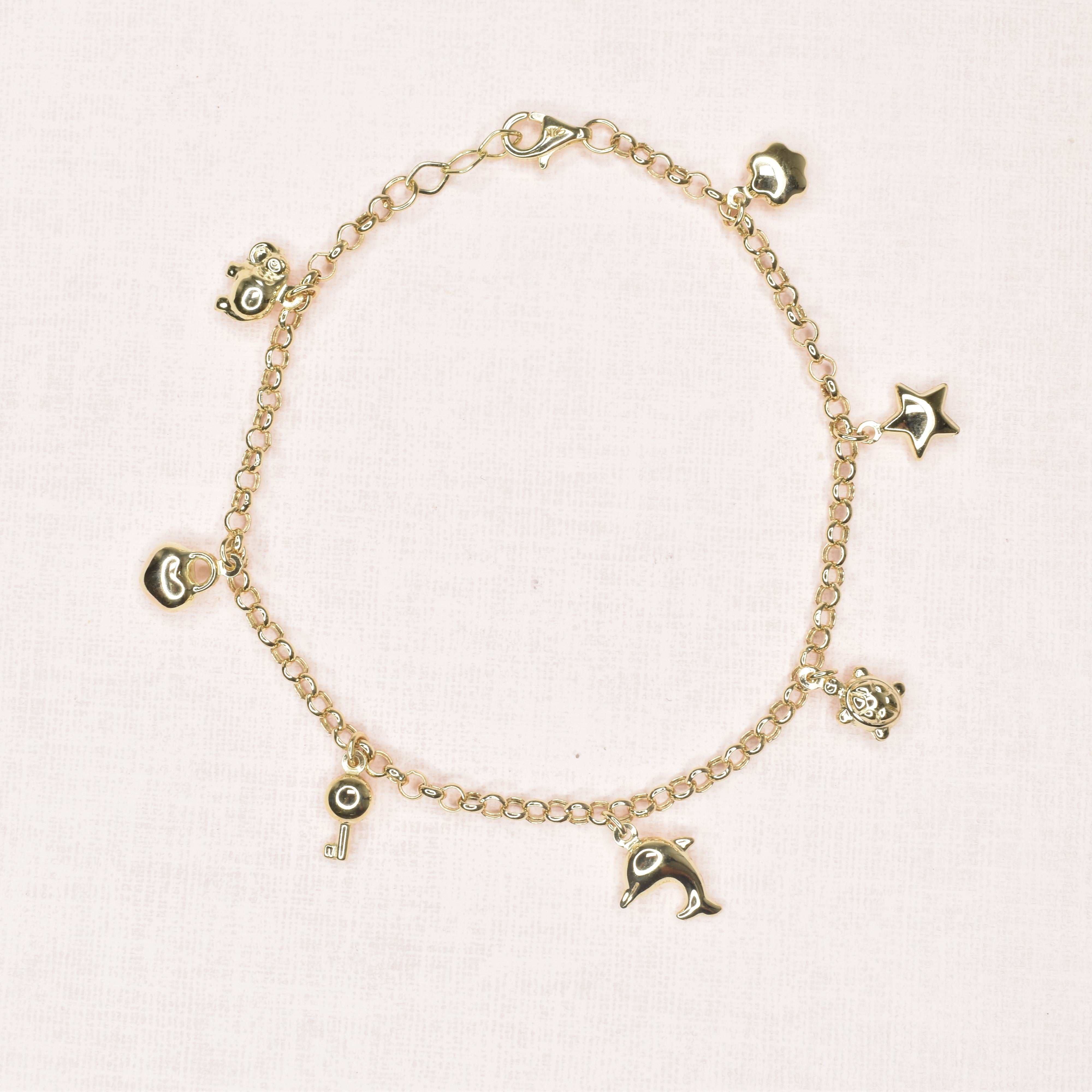 Dangling Chain Bracelet with Flower, Star, Turtle, Dolphin, Key, Heart and Elephant