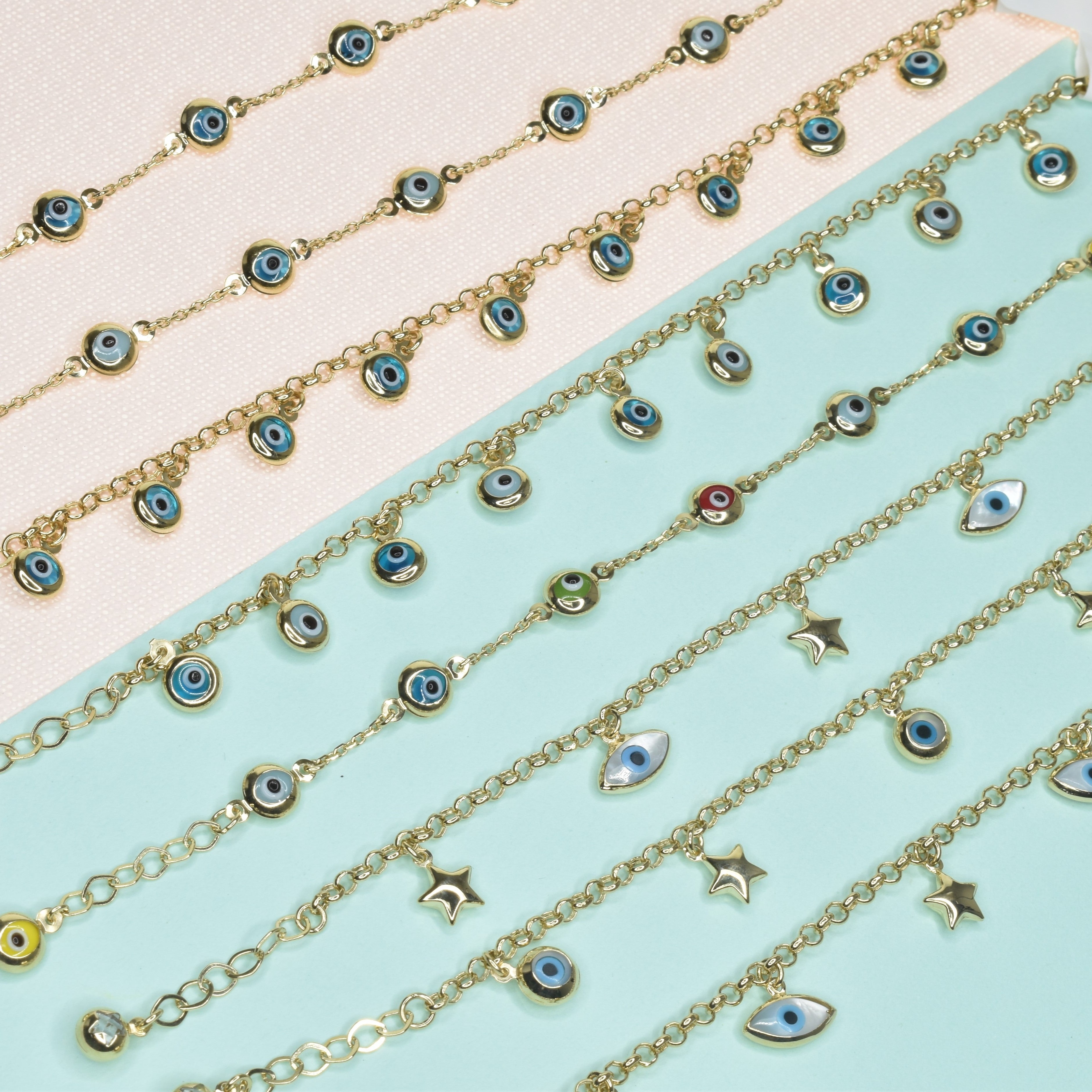 Dangling Stars And Evil eye Chain Bracelet