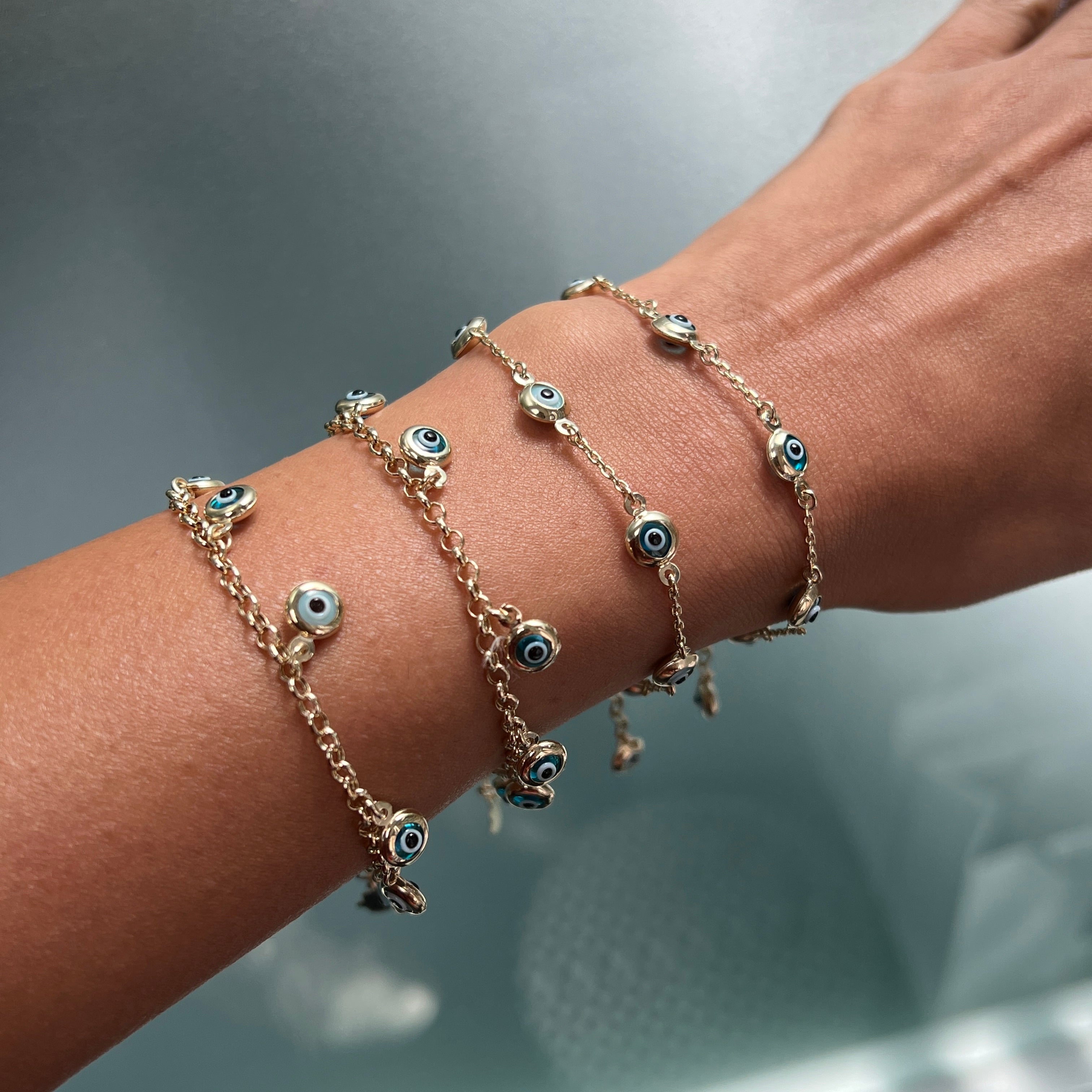 Dangling Multi Shape And Star Evil Eye Chain Bracelet