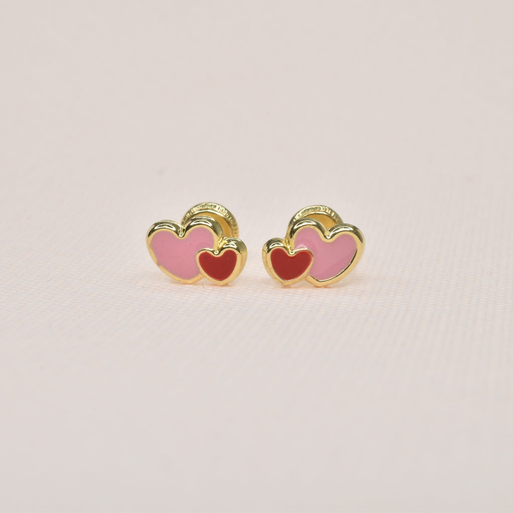 Double Heart Enamel Earrings