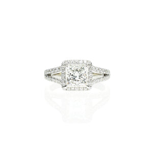 Princess Cut Diamond Ring with a Halo and Split Shank