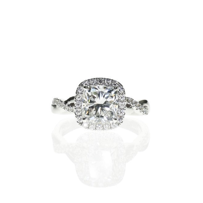 Cushion Cut Ring with a Halo and Twisted Band
