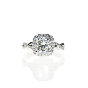 Cushion Cut Ring with a Halo and Twisted Band