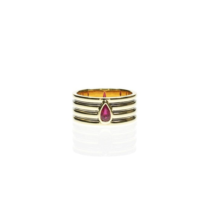 Pear Ruby Gold Band Ring