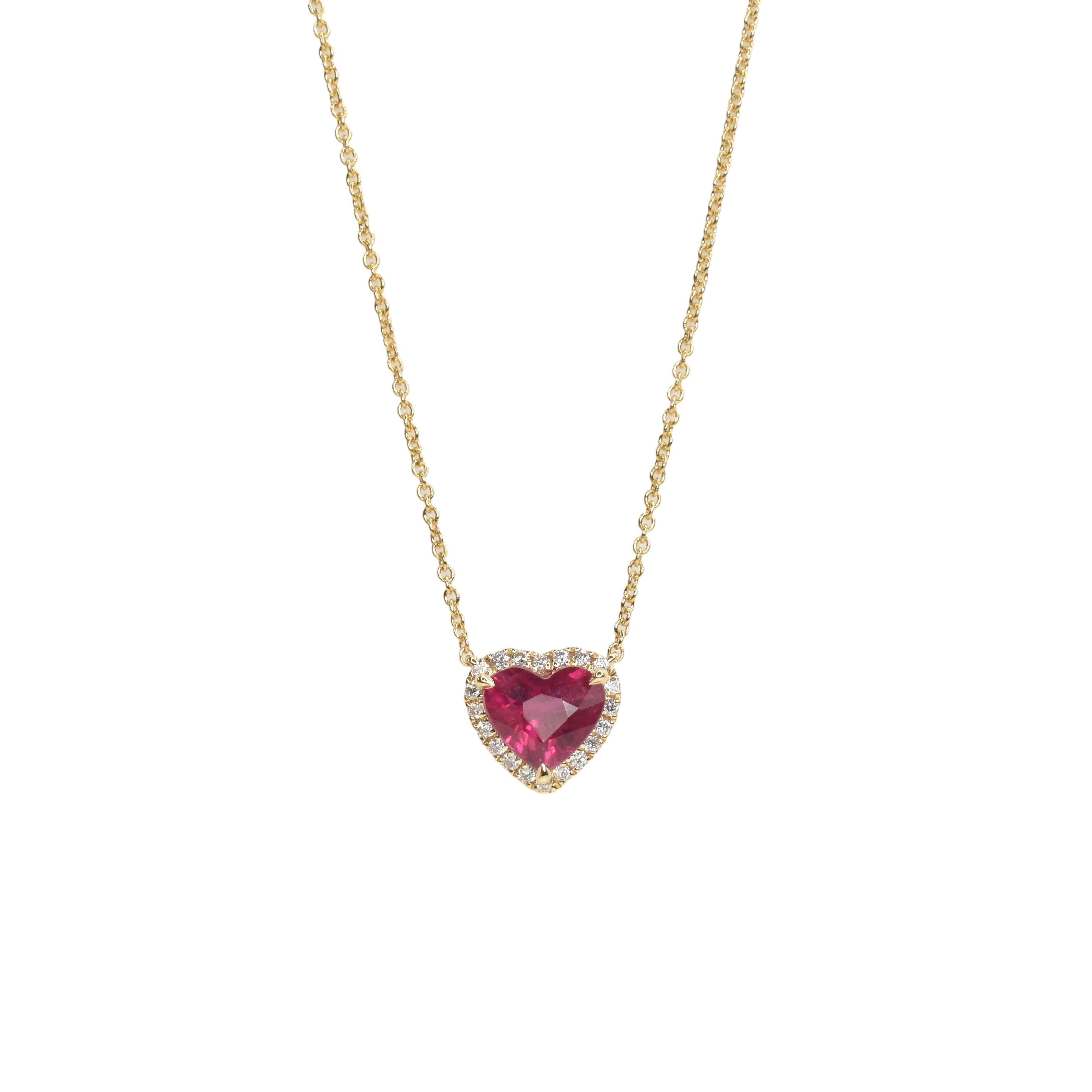 Heart Shaped Ruby Pendant with Halo