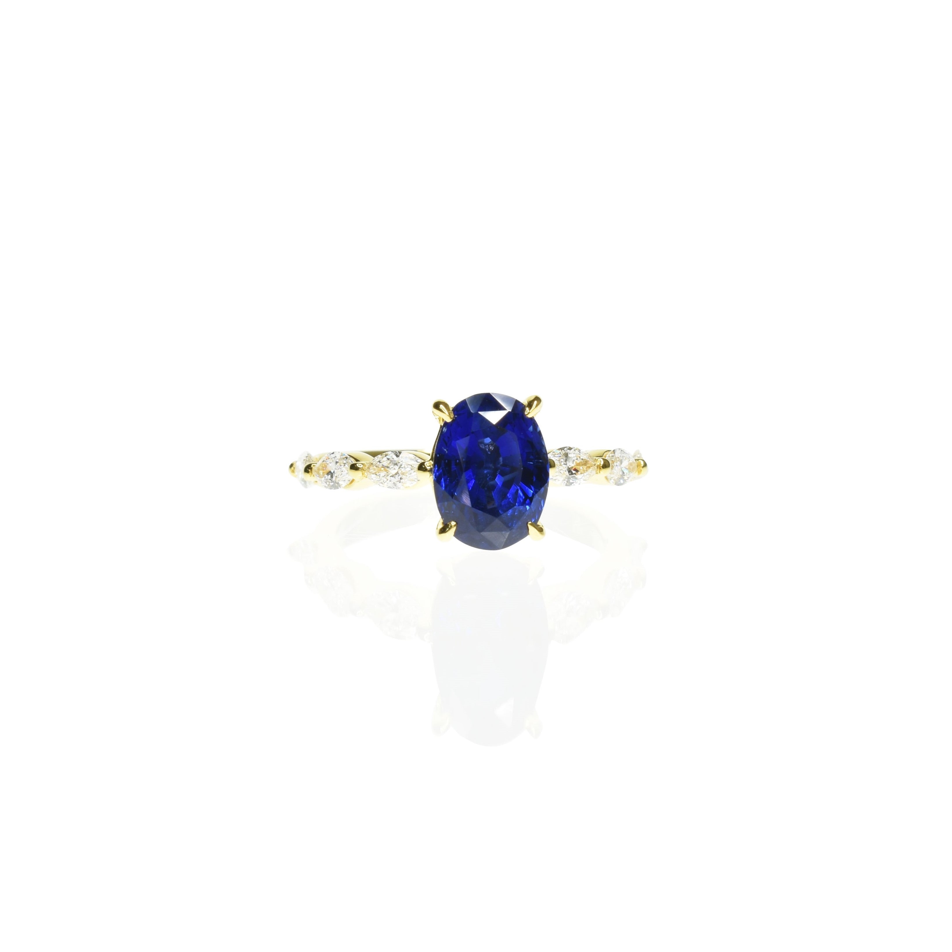 Blue Sapphire Ring with Marquise Band