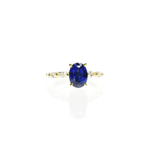 Blue Sapphire Ring with Marquise Band
