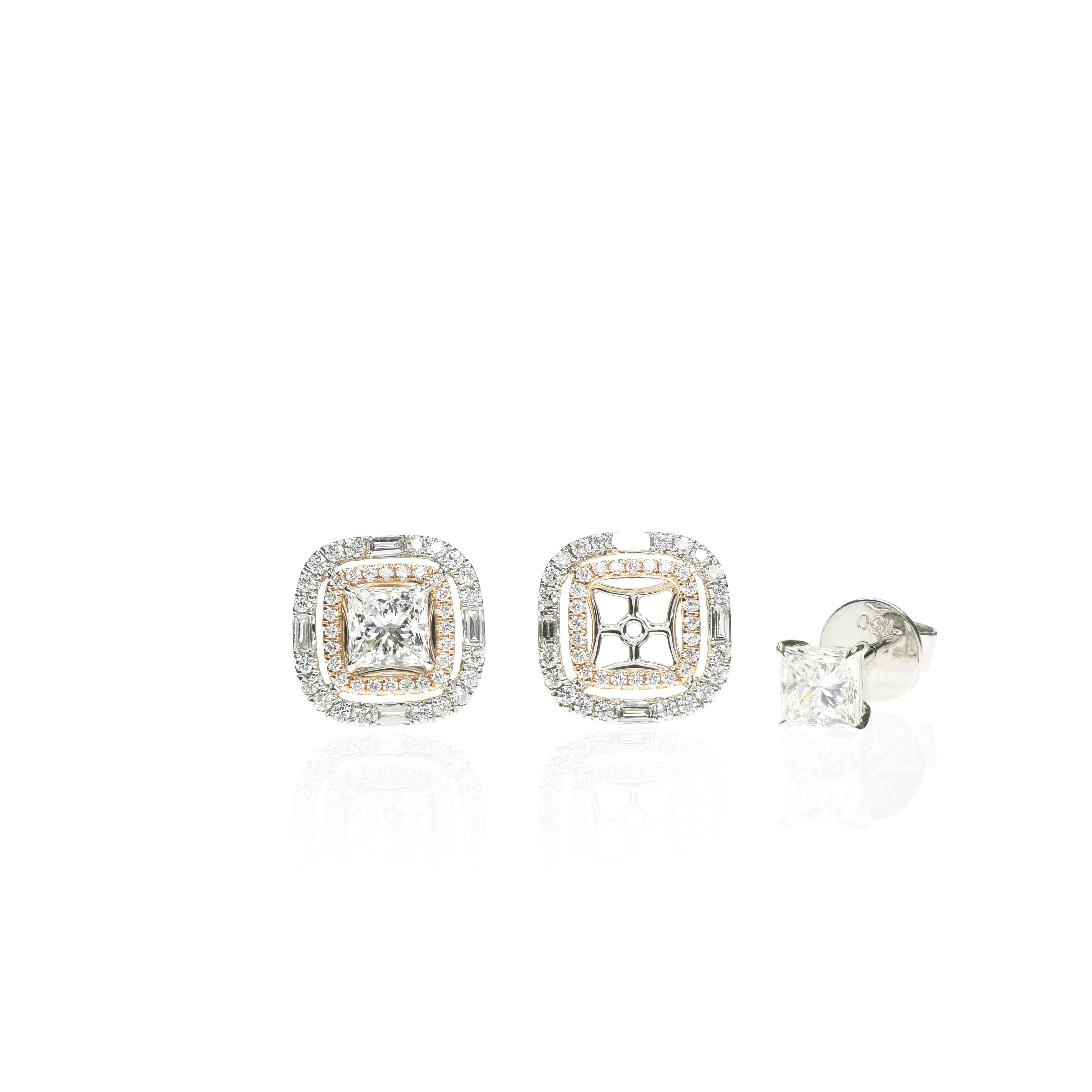 Unique pair Princess Cut Diamond Earrings with Removeable Jackets