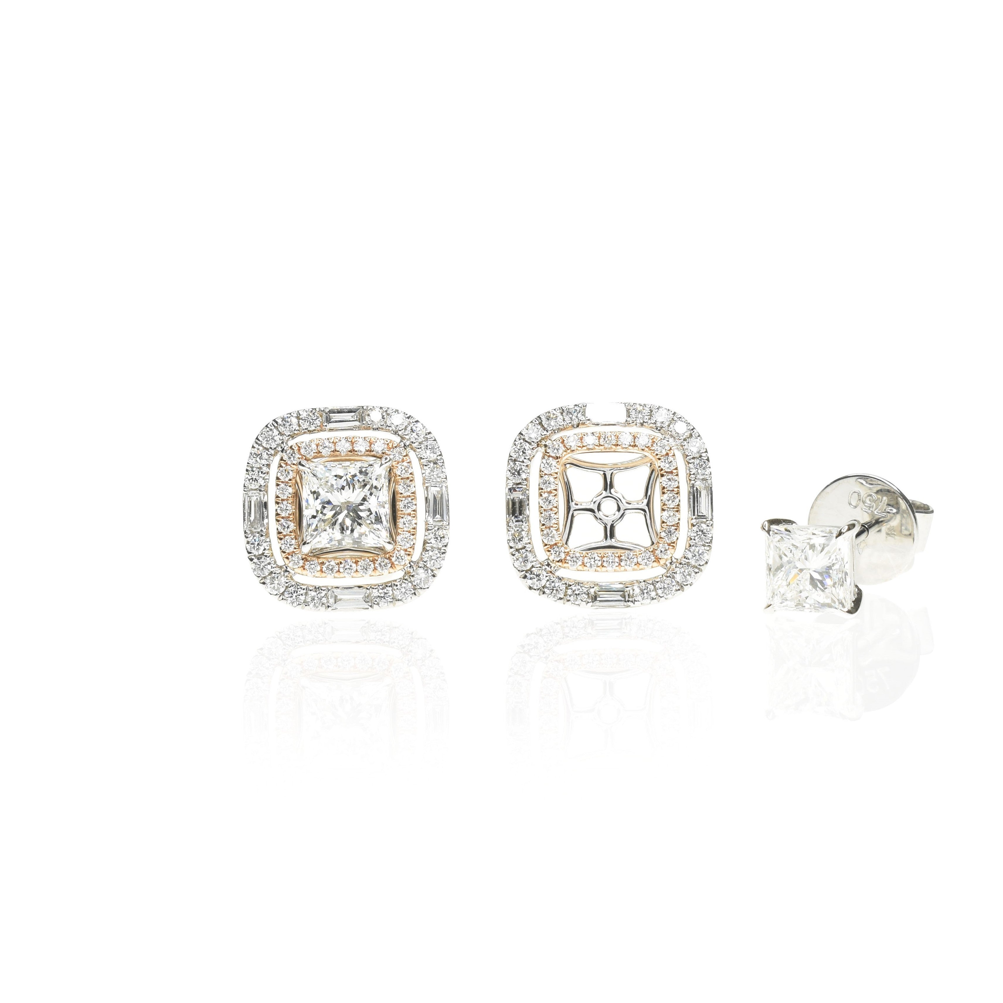 Unique pair Princess Cut Diamond Earrings with Removeable Jackets