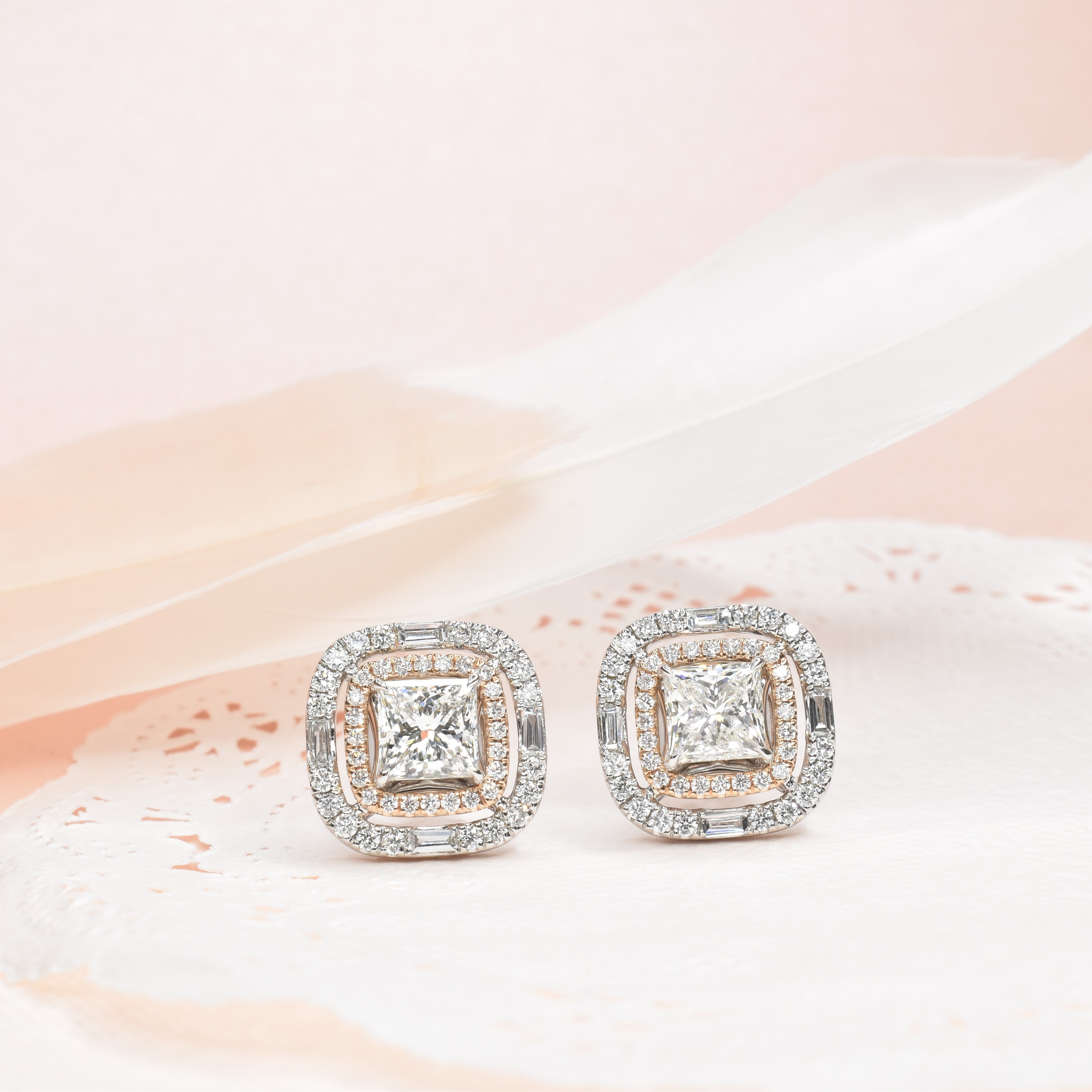 Unique pair Princess Cut Diamond Earrings with Removeable Jackets
