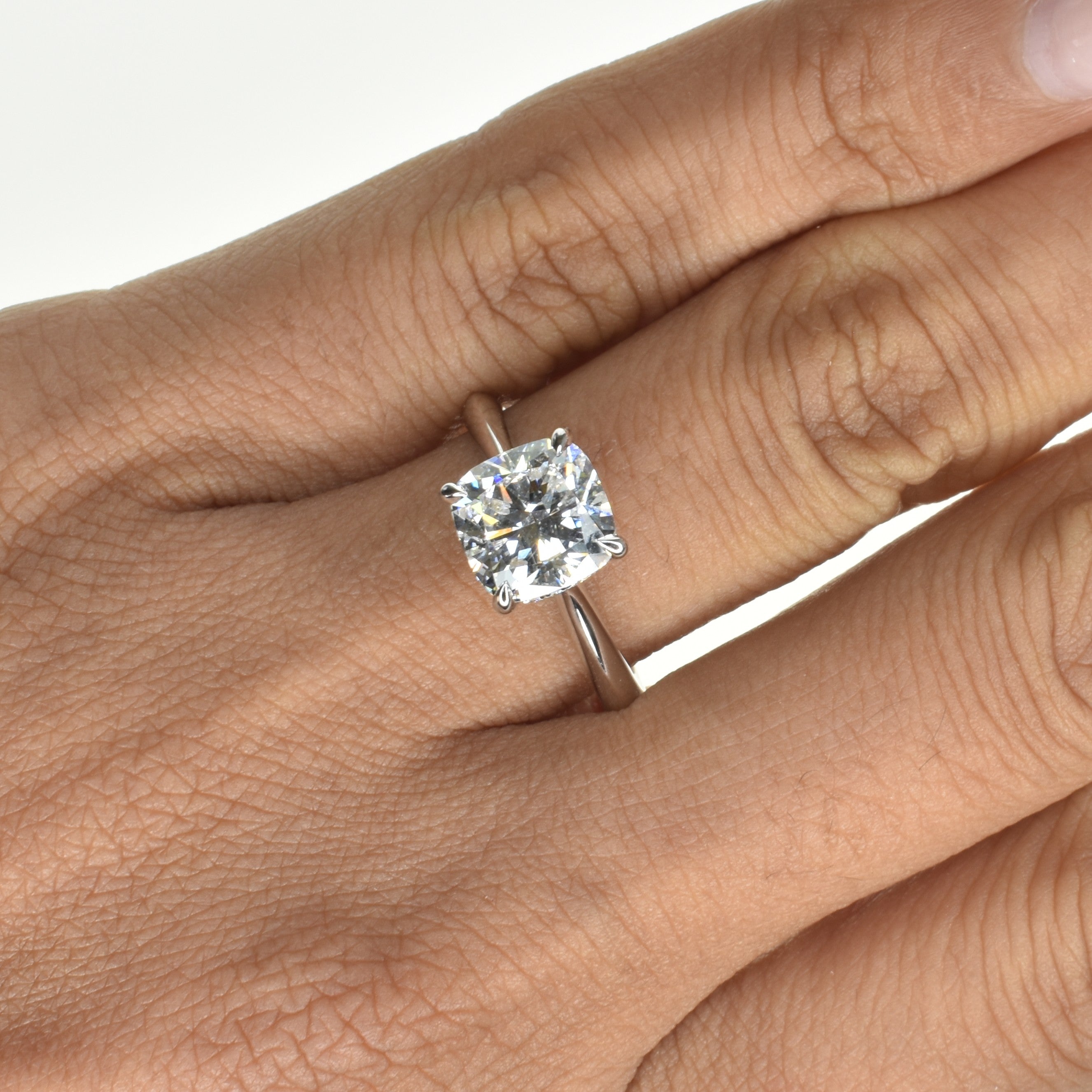 2ct Cushion Shape Lab Grown Diamond Engagement Ring with Under Halo
