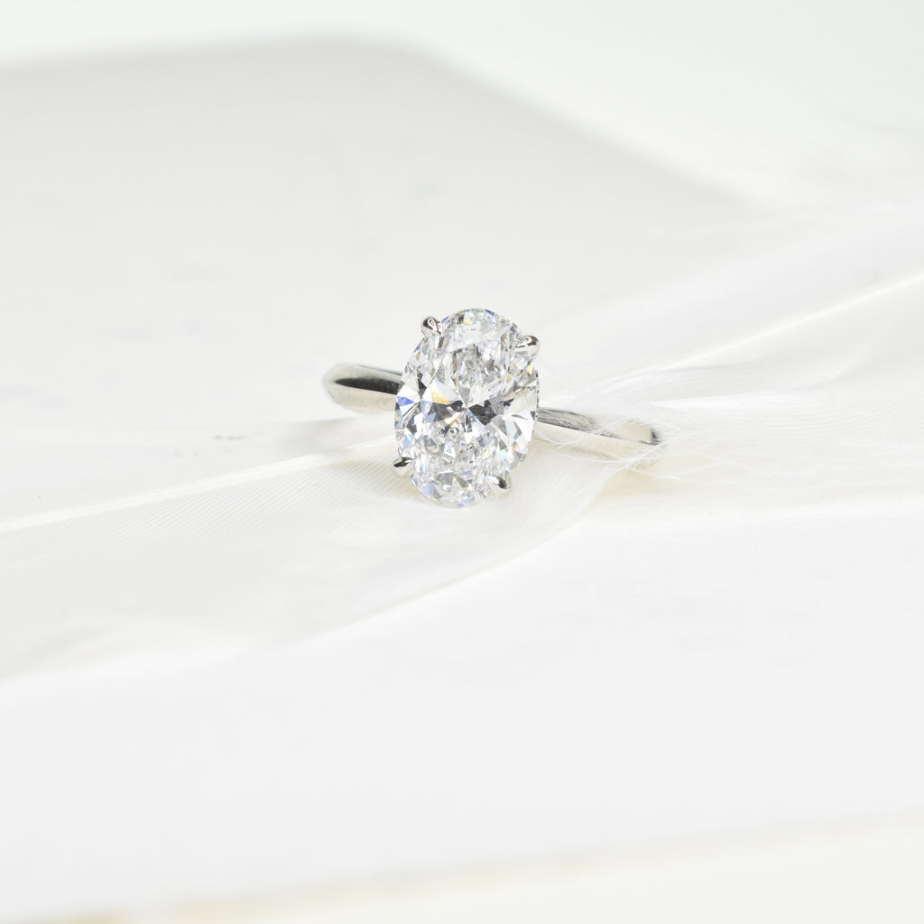 3.5ct Pinched Band Lab Grown Oval Diamond Engagement Ring