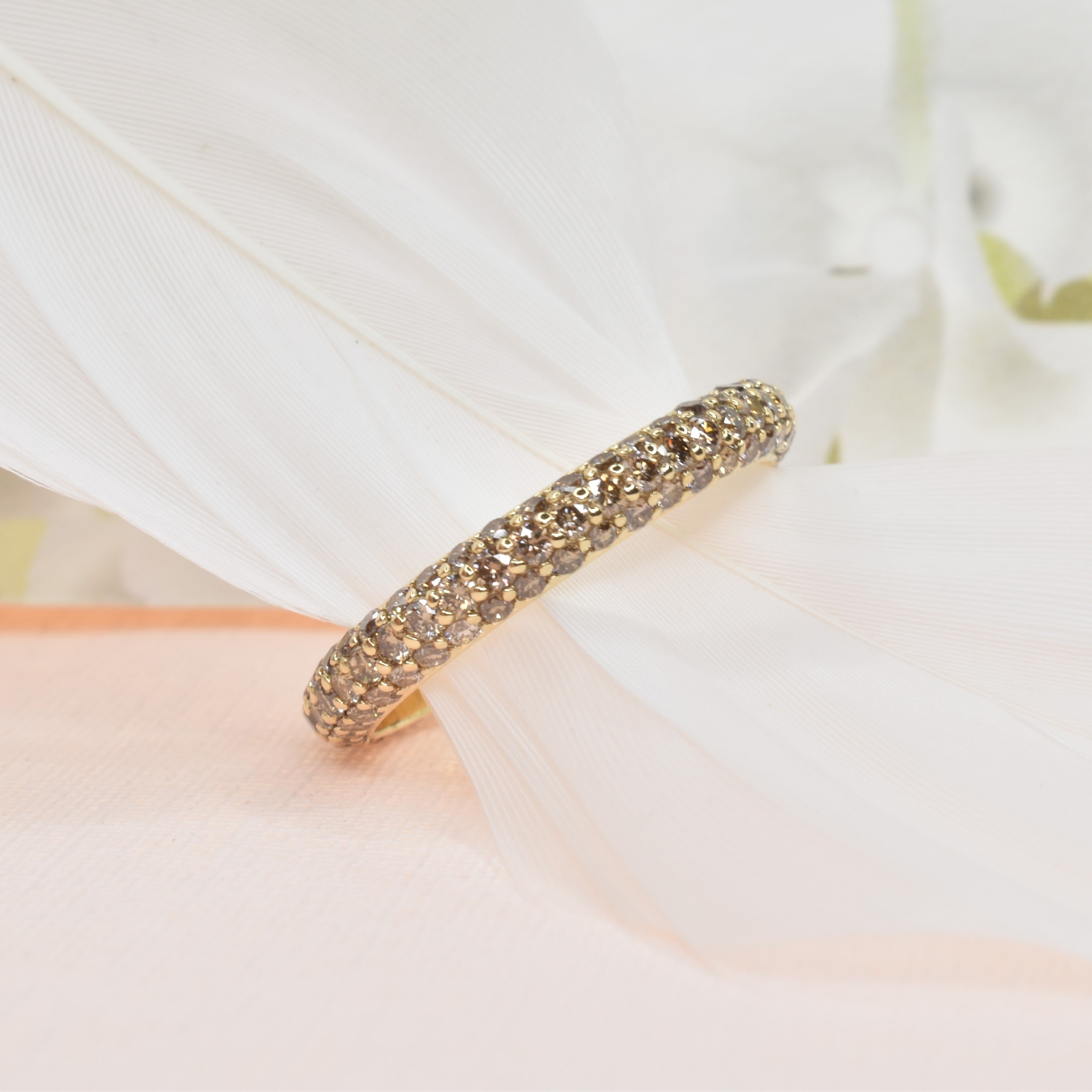 Three Sided Pave Eternity Ring with Brown Diamonds