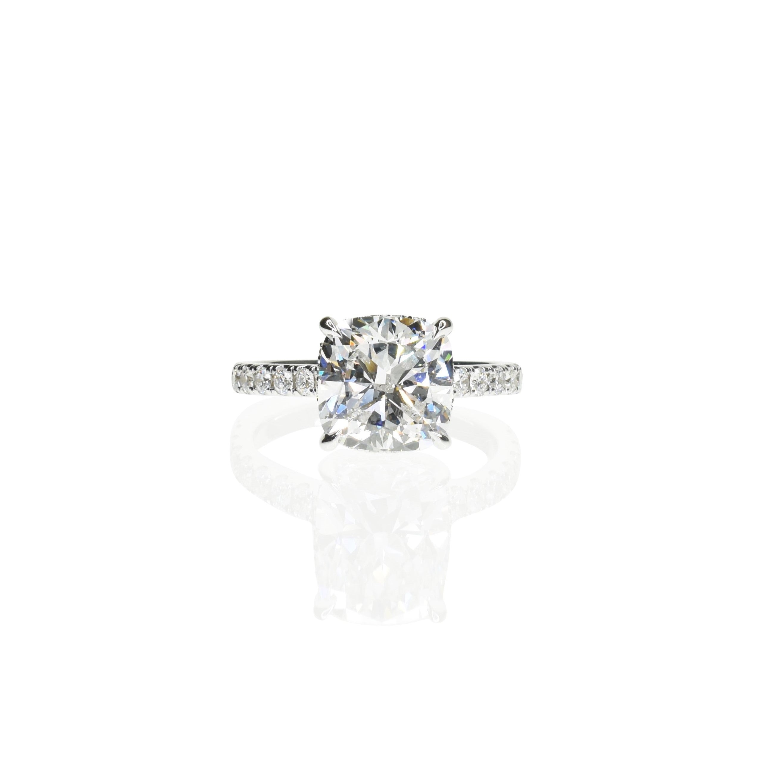 Cushion Diamond Ring with A Pave Diamond Band