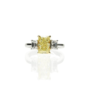 Radiant Cut Yellow Diamond Trilogy ring