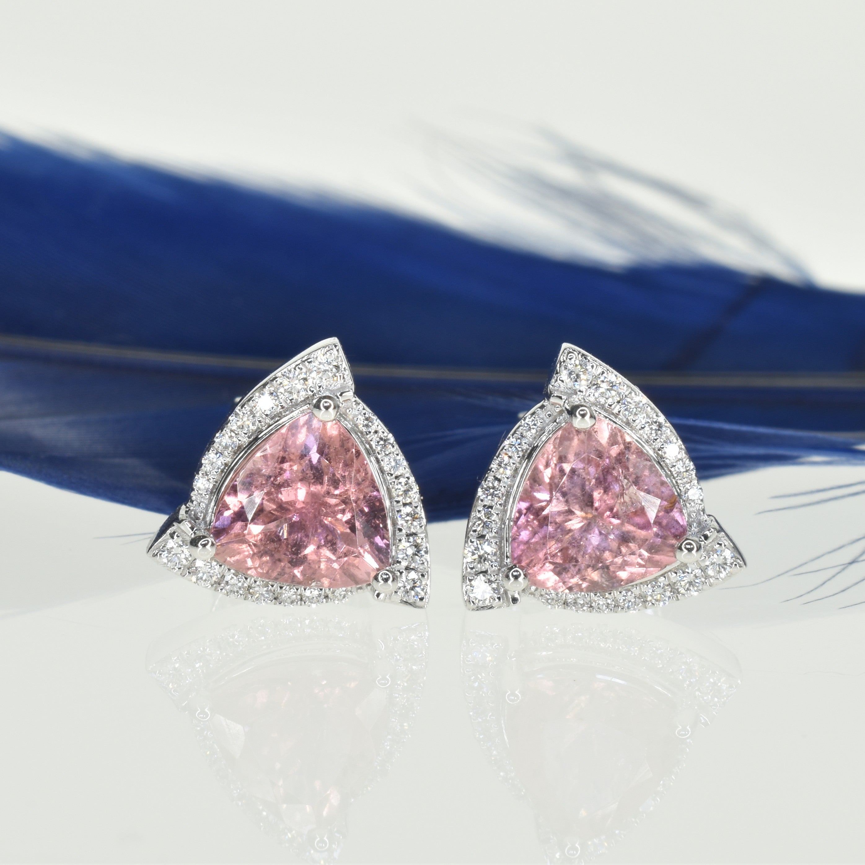 Trillion Shape Pink Tourmaline Earrings