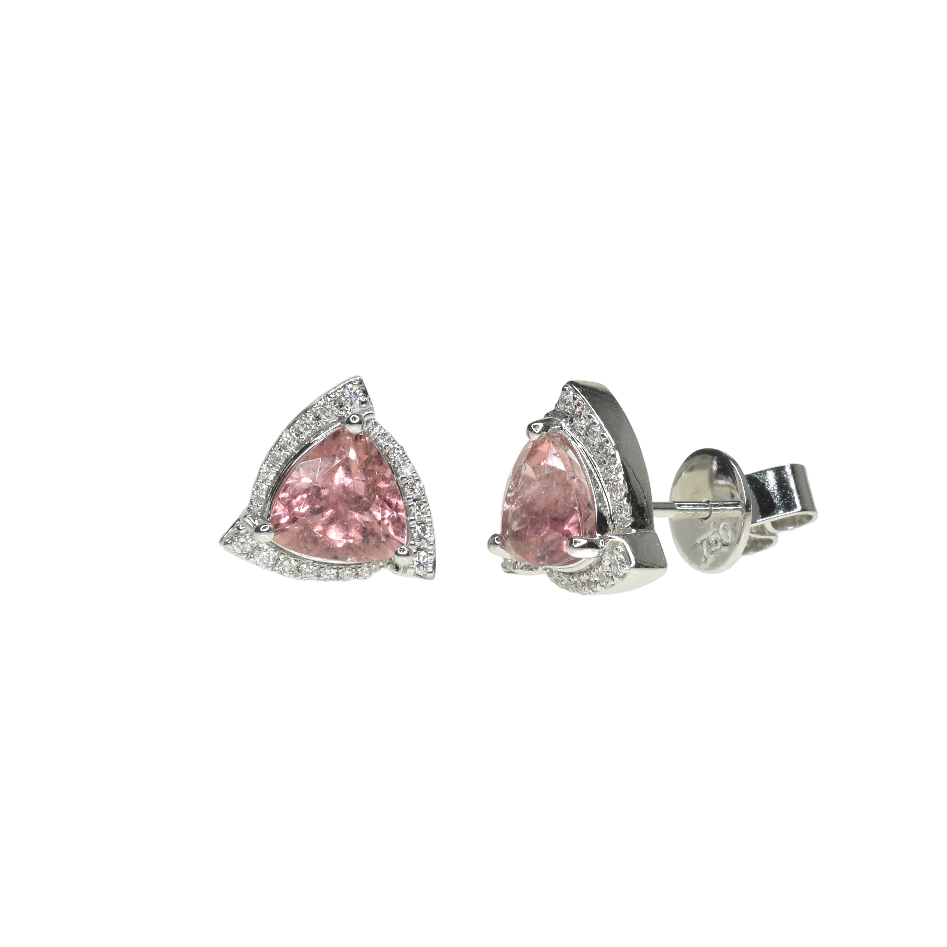 Trillion Shape Pink Tourmaline Earrings