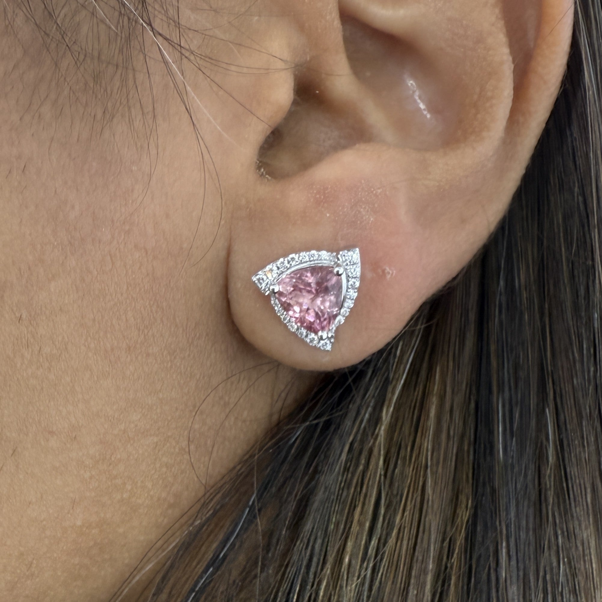 Trillion Shape Pink Tourmaline Earrings