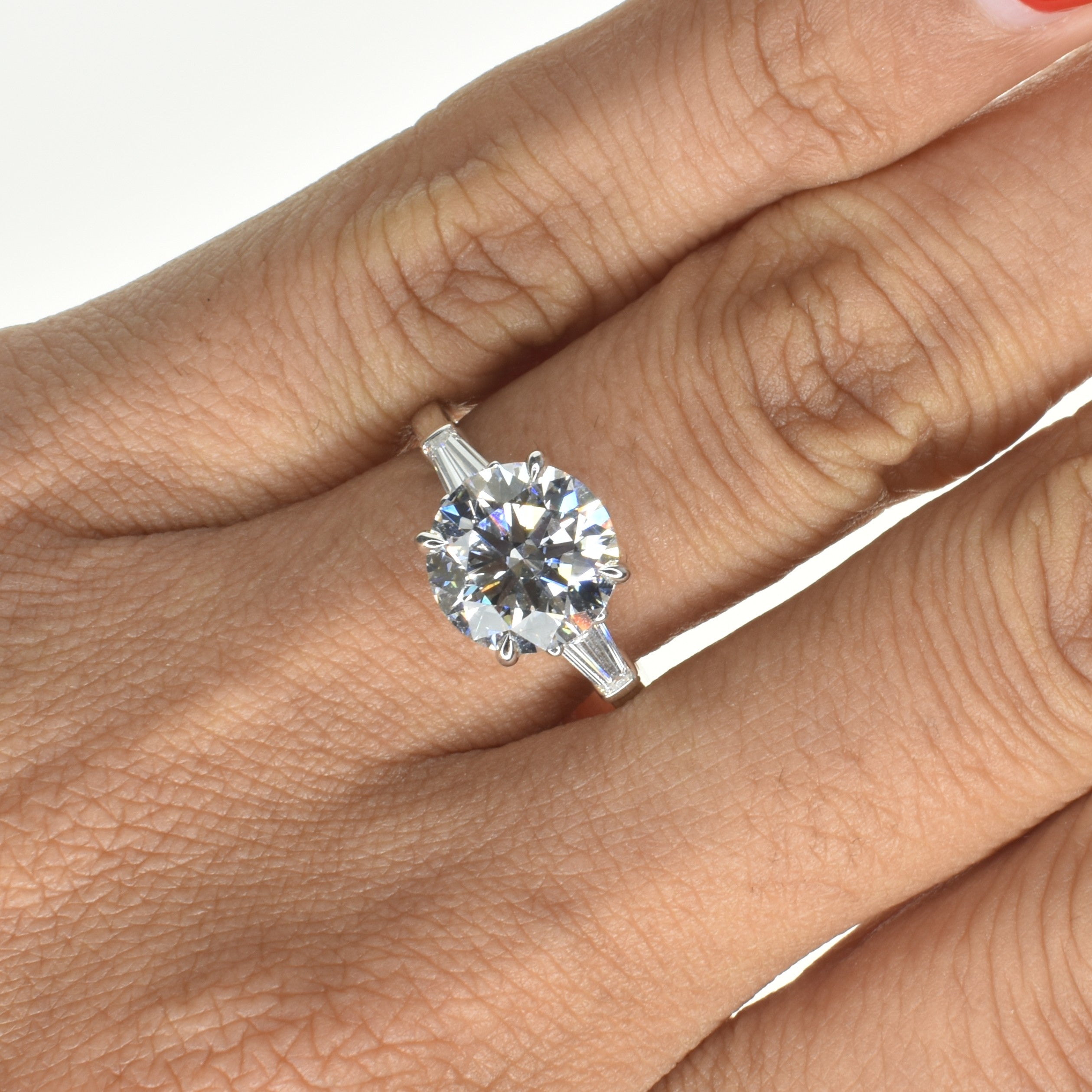 2.50ct Round Lab Grown Diamond Trilogy Ring with Tapers