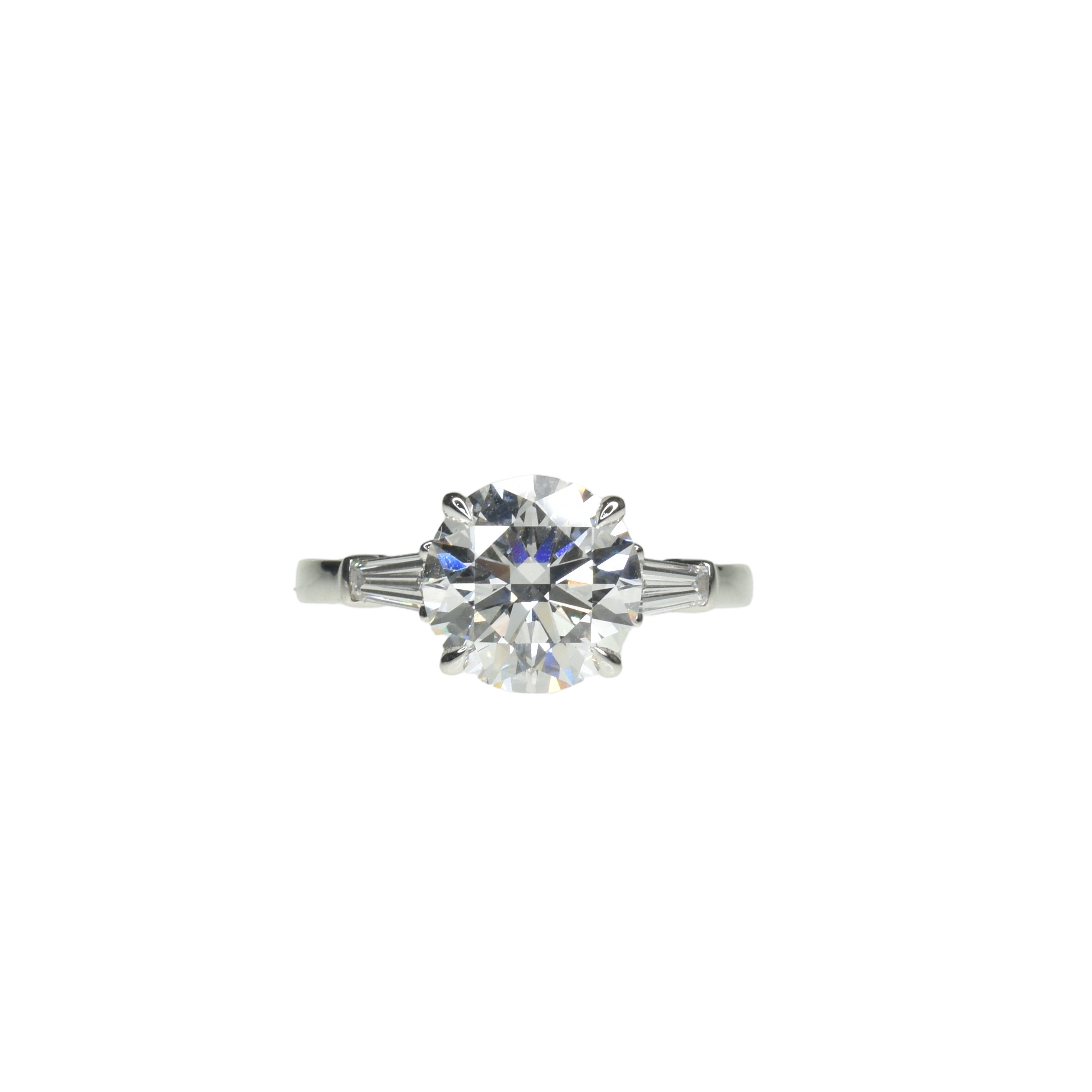 2.50ct Round Lab Grown Diamond Trilogy Ring with Tapers