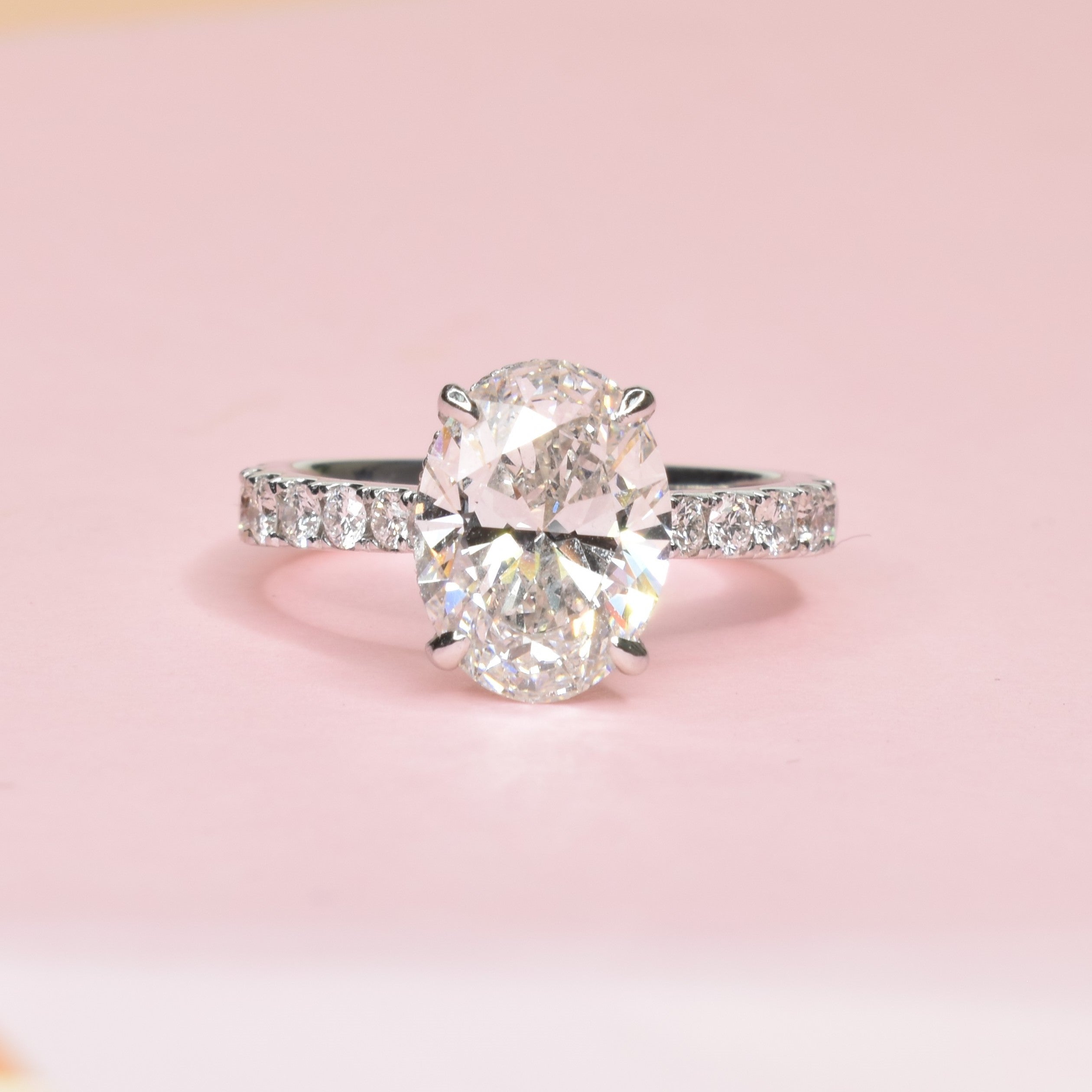 3ct Oval Shape Lab Grown Diamond Engagement Ring with Pave Band